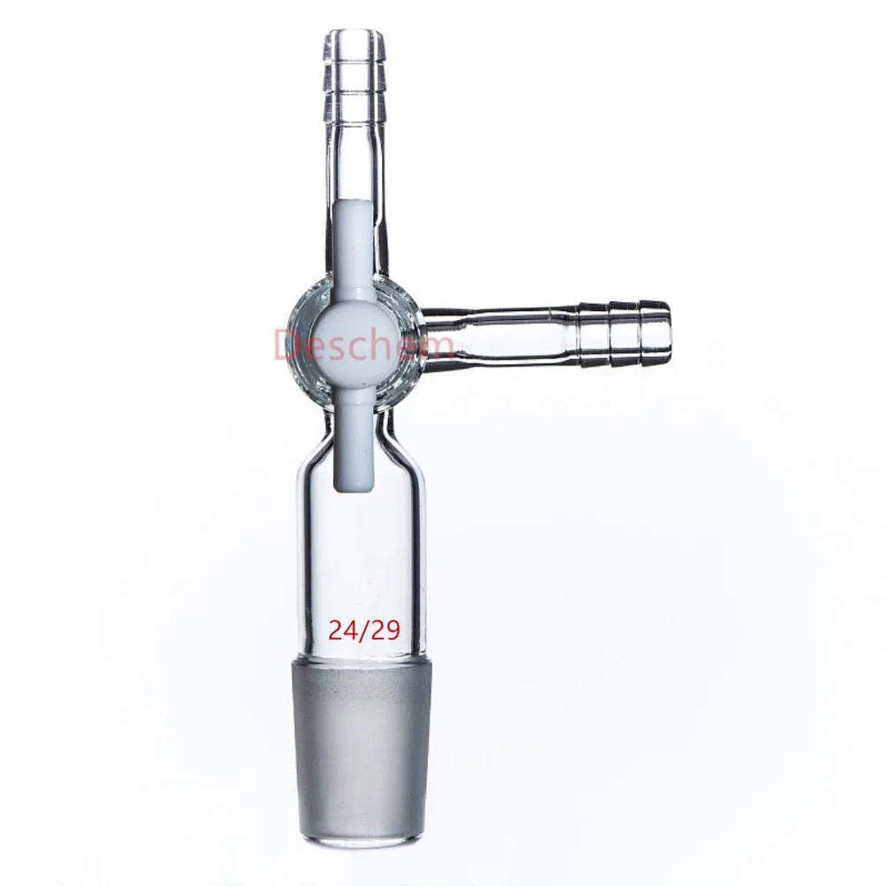 24/29,3-Way,PTFE Stopcock,Glass Flow Control Adapter,With Side Hose Connection