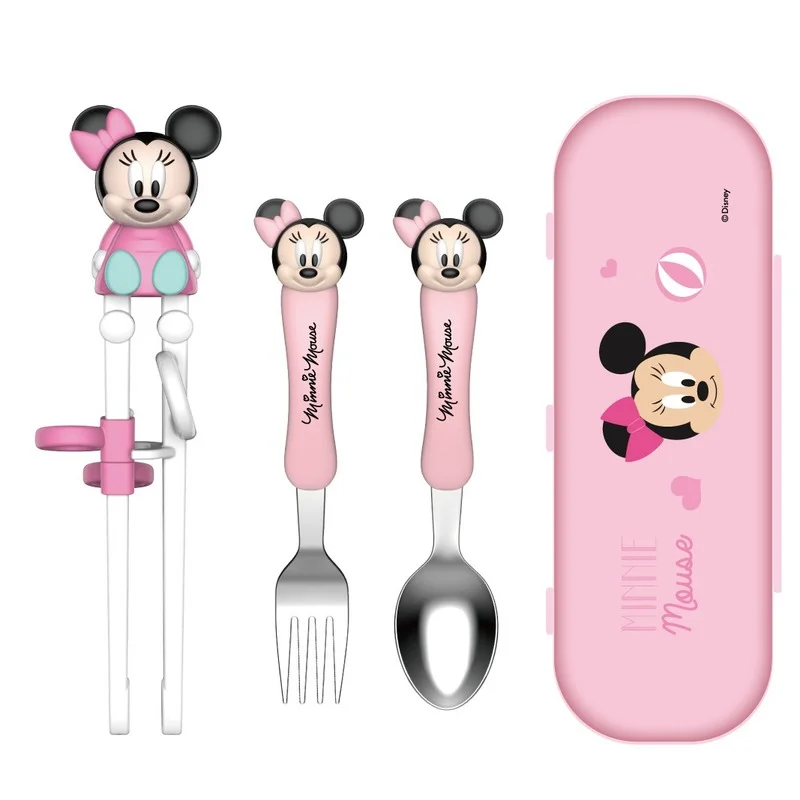 Kid Bowl+Chopsticks+Spoon Set Flatware For Kid Minnie/Mickey Mouse Dinning Gift 