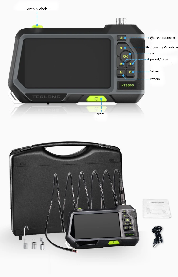 TESLONG NTS500 Автофокус 14,5 мм объектив промышленный осмотр эндоскоп 1 м 3 м Змеиный кабель 5,0 экран дисплей 1080p 2 млн пикселей