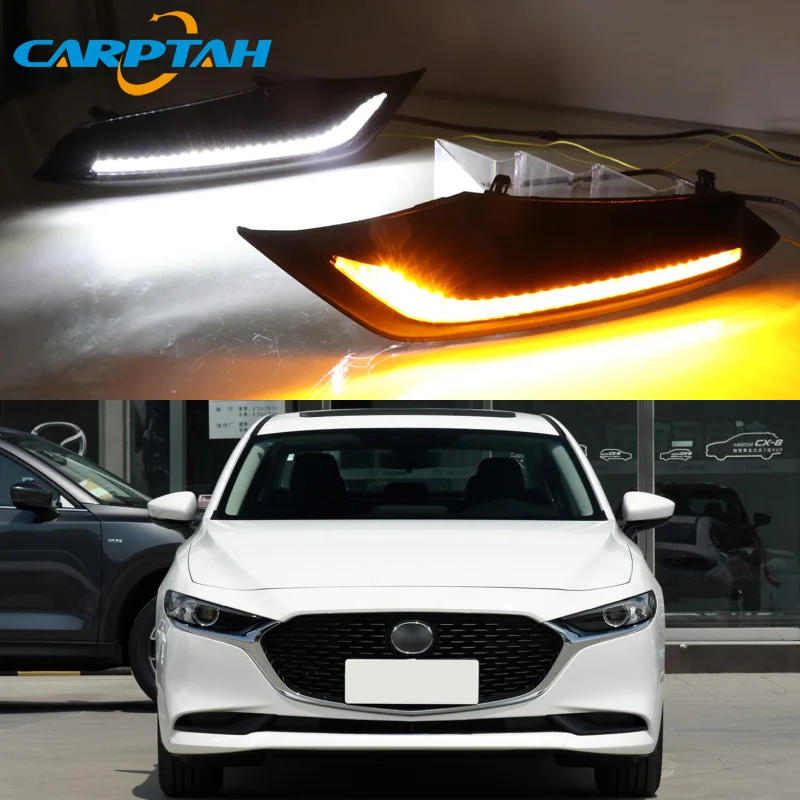 

12V светодиодный DRL Дневной светильник s для Mazda 3 Axela 2019 2020 динамический желтый указатель поворота Авто дневные ходовые огни светильник противотуманная фара