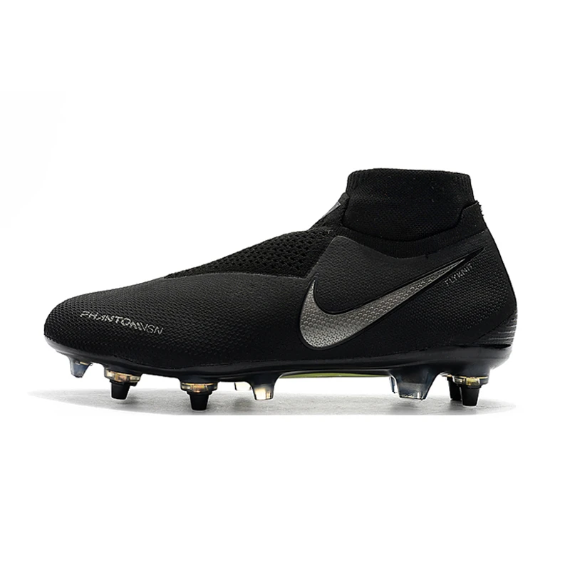 Nike Phantom VSN Elite DF SG-Pro Anti-сабо; большие размеры 39-45 высокие ботильоны футбольные бутсы обувь Футбол бутсы Для мужчин Бутсы Обувь для футбола - Цвет: Black Silver