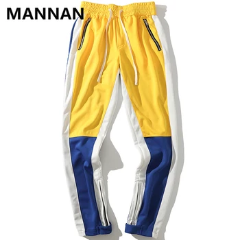 

Long Pant Tight Men Sweatpant Slim Fit Color Patchwork Men Hip Hop Side Striped Jogger Pant Streetwear Casual Zipper Pocket 2019