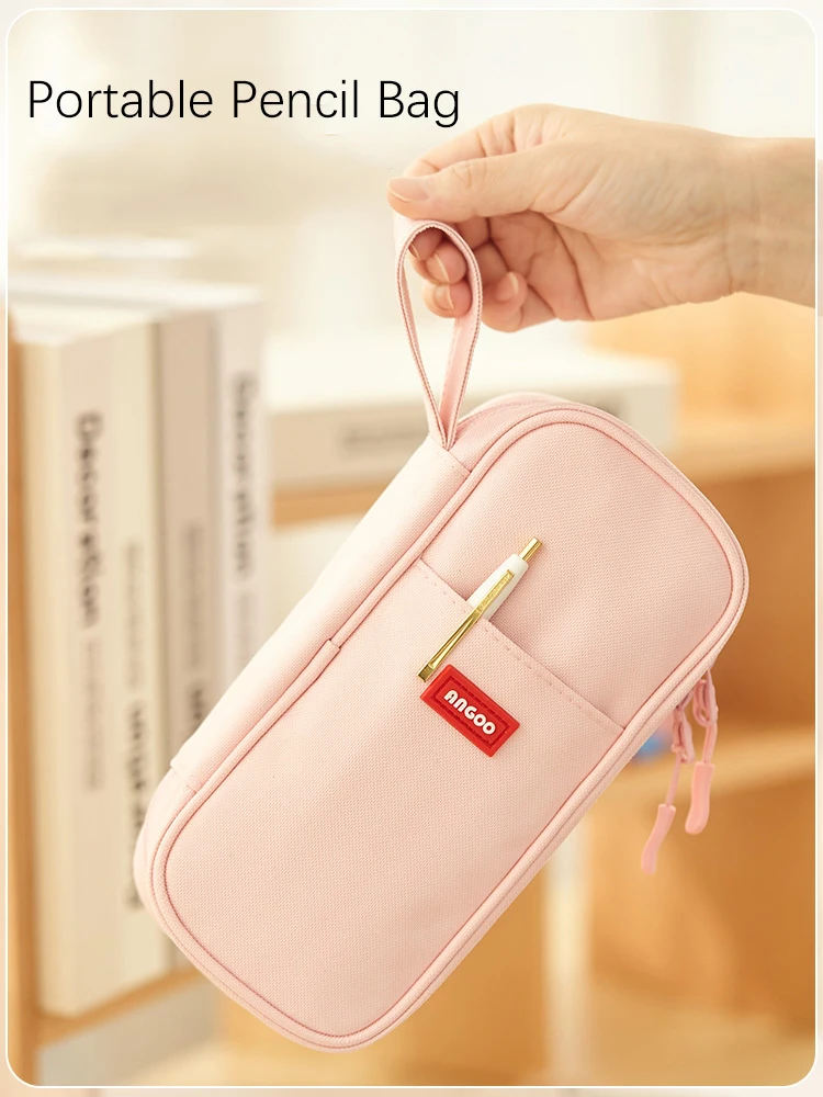 

1pc Angoo Kawaii Pencil Bag Large-capacity Multi-functional Pencil Case Simple Portable Stationery Storage Pouch