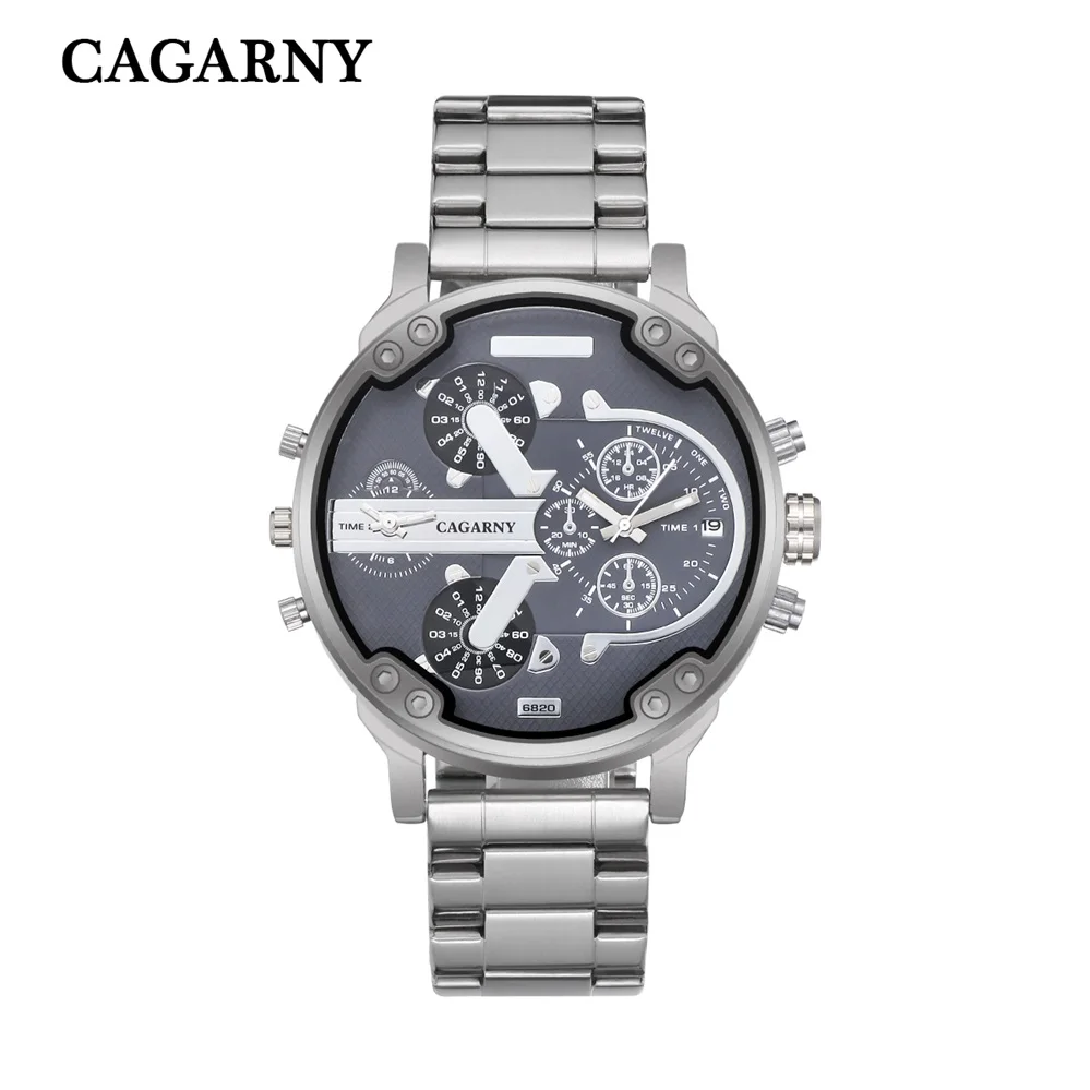 Бренд cagarny 6820 крутые КАЧЕСТВЕННЫЕ СПОРТИВНЫЕ золотые мужские кварцевые часы с ремешком из нержавеющей стали водонепроницаемые наручные часы с датой