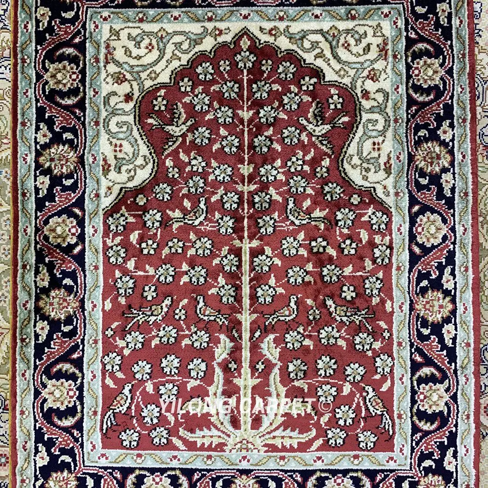 YILONG 1.5'x2' Small Silk Area Rug Red Tree of Life Tapestry(HF066B