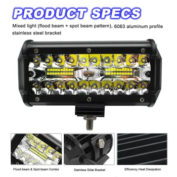

7 INCH 120W LED Work Light Bar Flood Spot Beam Offroad SUV Driving Fog Light Super Bright And Wide Illumination Range