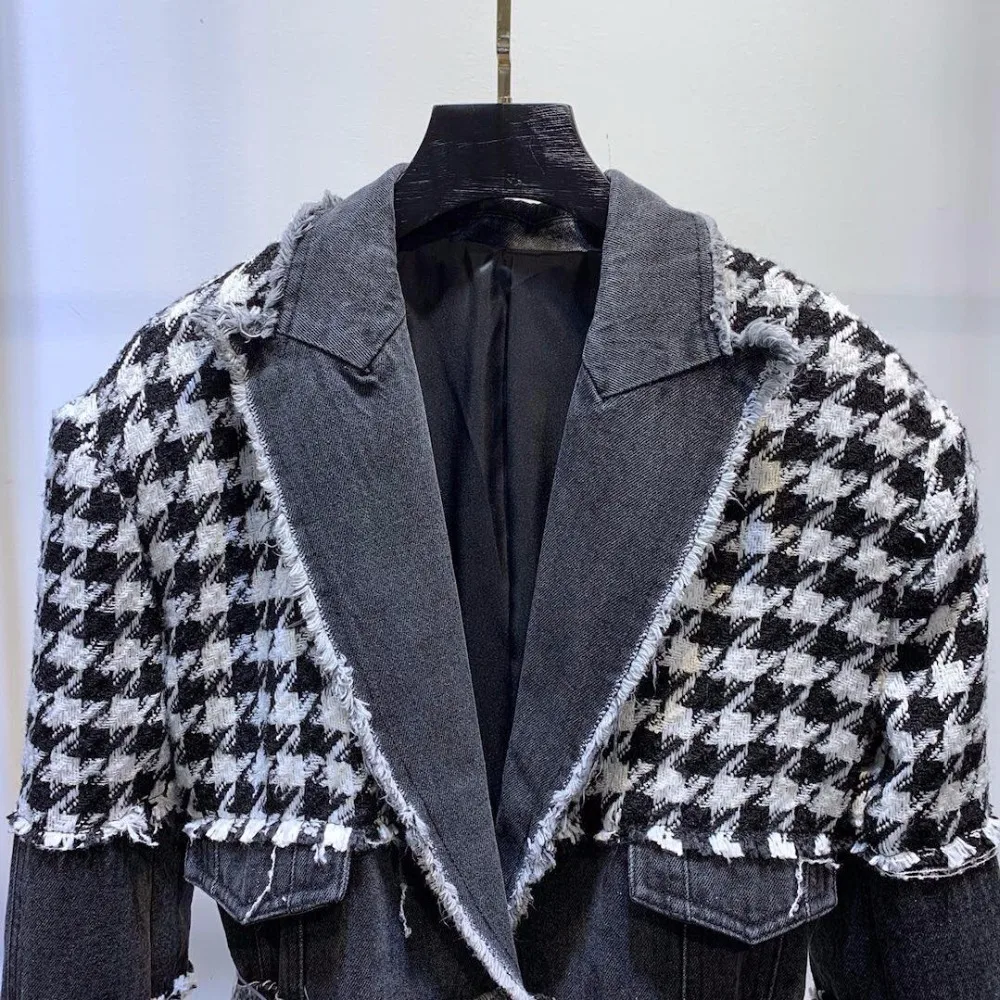 Осень 2019FW Женская клетчатая Лоскутная куртка пальто Женский Тонкий Блейзер Пальто ddxgz2 8,27