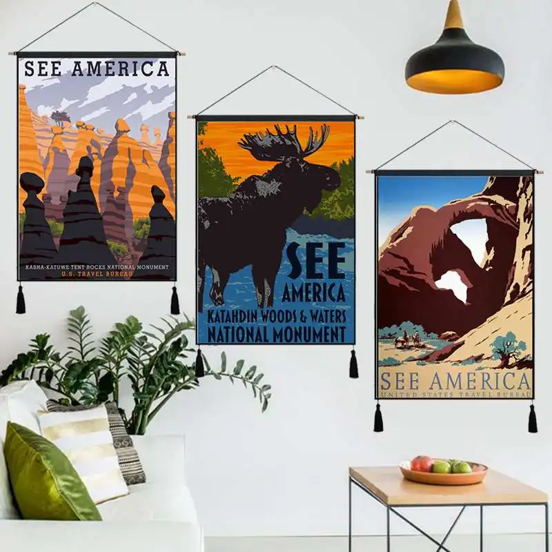 Настенный хлопковый постер Yellowstone рисунок на холсте в национальном парке Америки