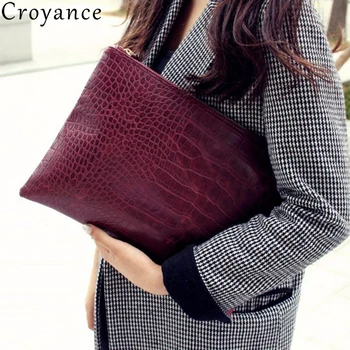 

Croyance Fashion Solid Color Handbag Women's Clutch Bag Leather Envelope Bag Zipper Evening Bag Female Clutches Hot Sale