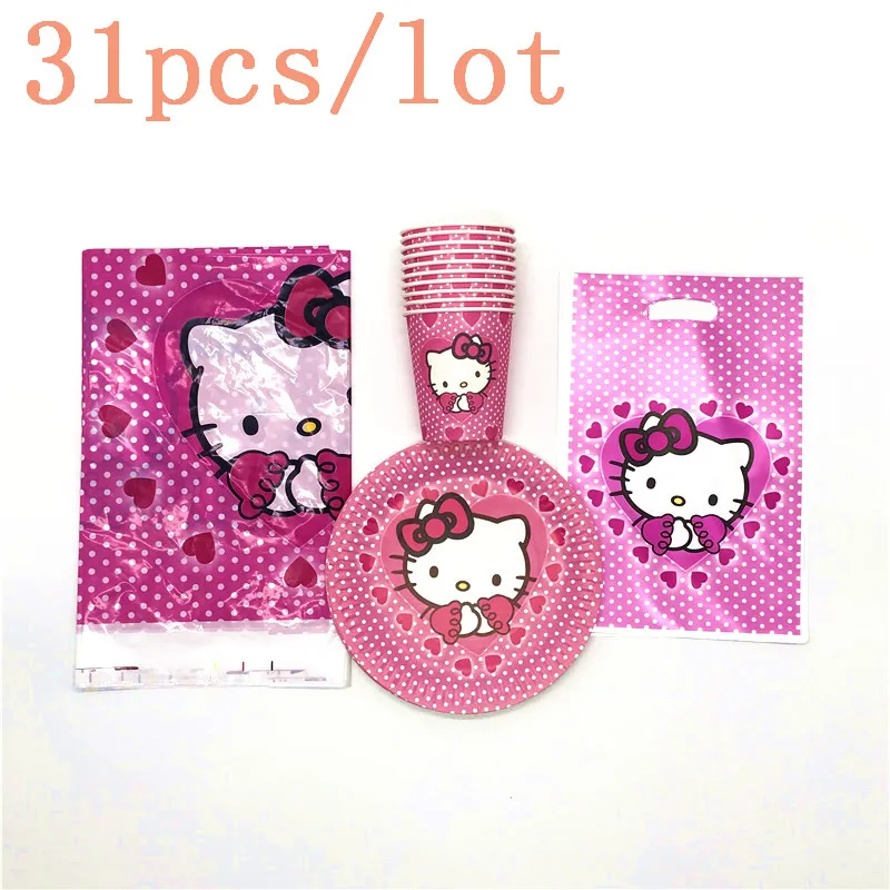 31 шт./61 шт. рисунок «Hello Kitty» тарелки для вечеринки чашки Подарочный пакет Праздничная скатерть для будущей мамы на день рождения украшения детский праздничный костюм принадлежности для 20 человек