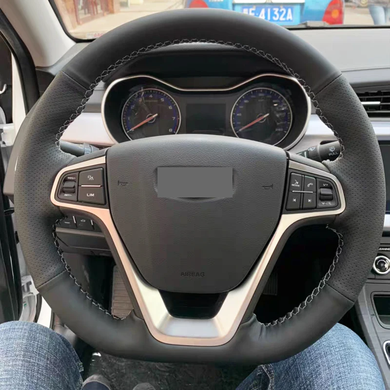 

Cowhide Top Layer Leather handmade Sewing Steering wheel covers protect For Geely EMGRAND 7 EMGRAND X7 Atlas NL-3 NL3 borui