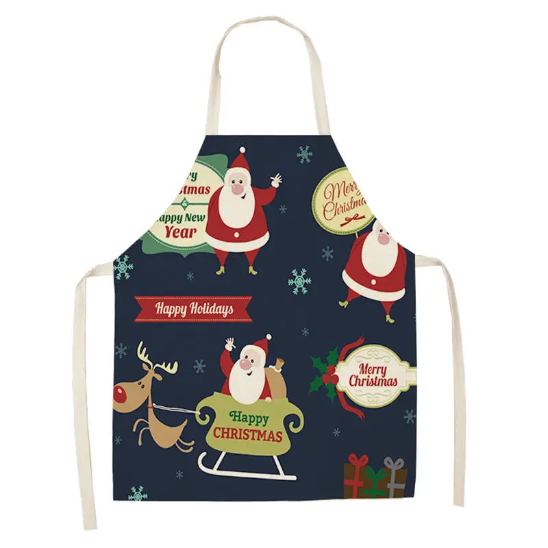 CM1006-9 1pcs Christmas Apron Deer Snowflake Pinafore Cotton Linen Aprons 53*65cm Woman Adult Bibs for Home Kitchen Cooking Baking - Цвет: CM1006-9
