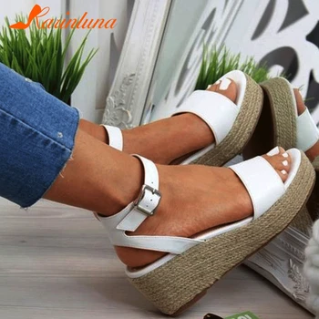 

Karinluna fashion 2020 Plus size 43 wedge heels summer sandals woman shoes straw platform dropship INS HOT sandals female