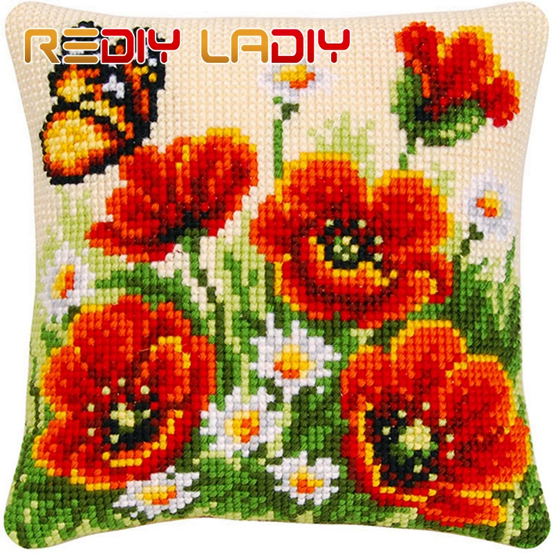 Вышивка крестиком Подушка спереди Poppy Tulips Dahlias массивная наборы 100% акриловая