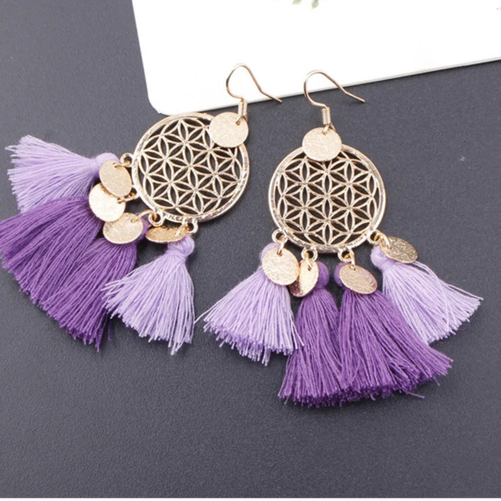 39 Colors Vintage Ethnic Alloy Fan Tassel Earrings For Female Boho Fringe Dangles Earings Women Jewelry accessories party gift