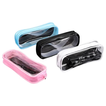 

4 Large-Capacity Pencil Cases, White, Black, Pink, Sky Blue, Transparent PVC Zipper, Children'S Pencil Case