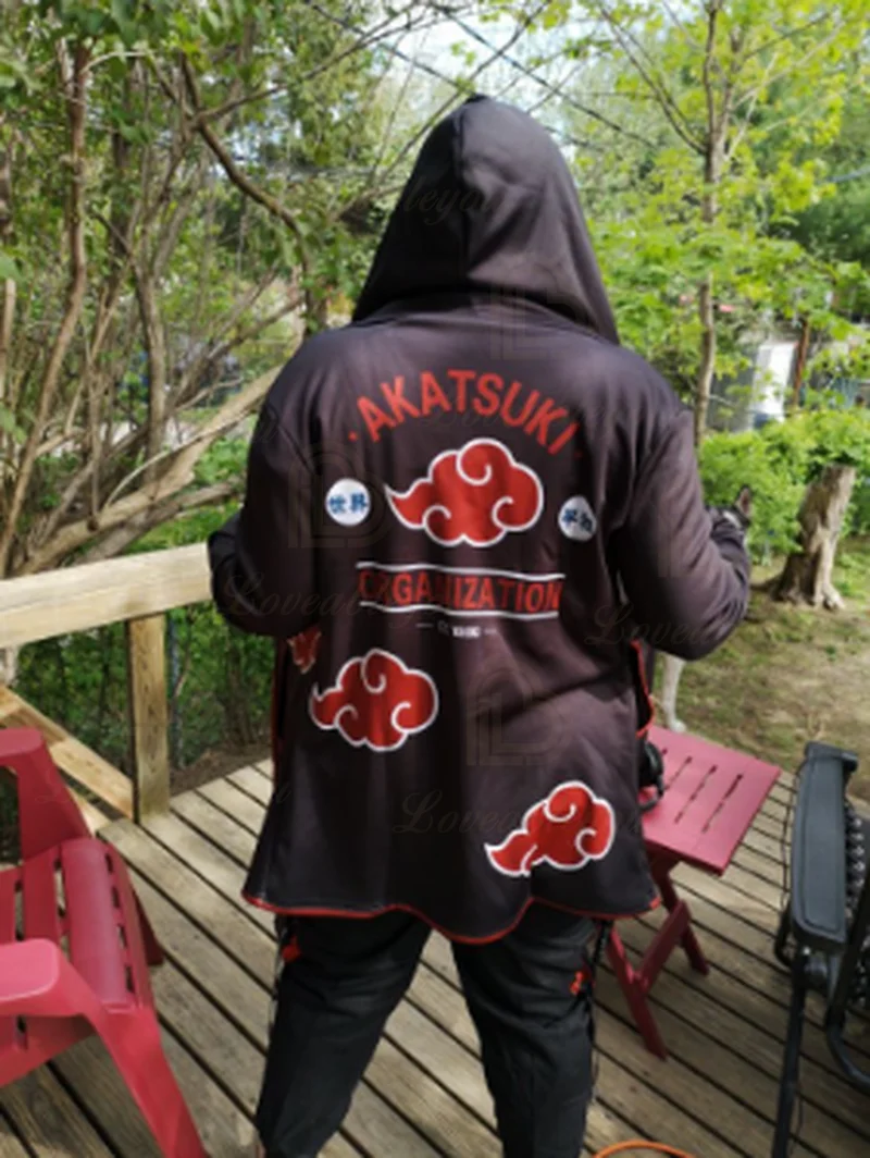 Аниме Наруто Akatsuki Косплей костюмы Uchiha Itachi Тренч Повседневный плащ с капюшоном