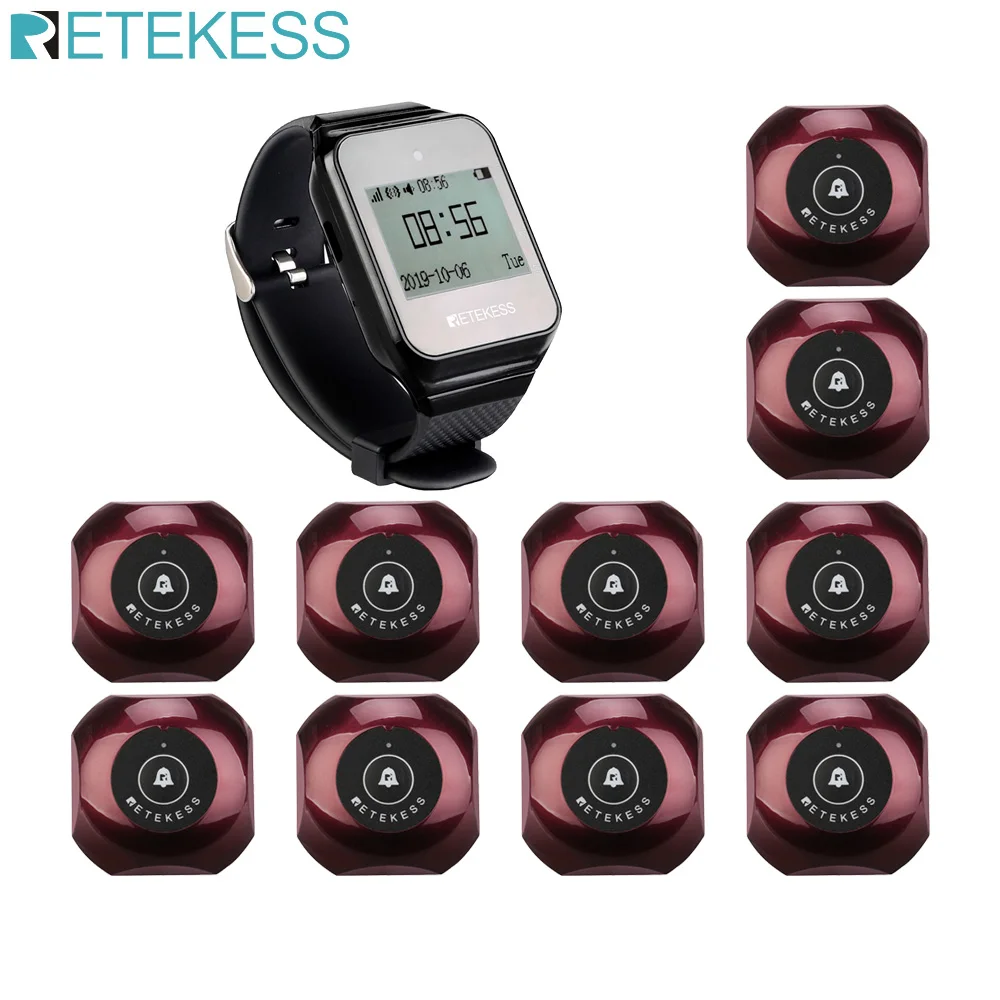 

Retekess waiter calling system wireless call TD108 Watch Receiver + 10pcs waterproof Call Button cafe restaurant service