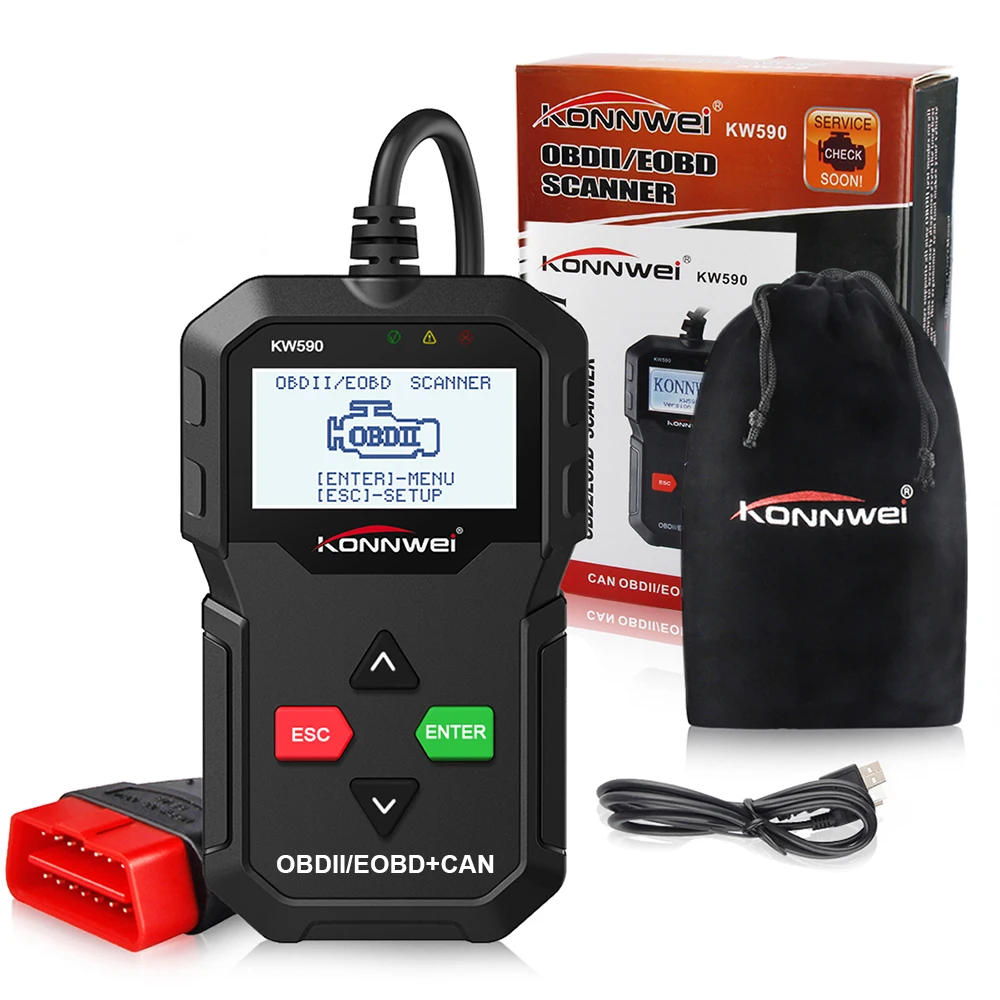 KONNWEI KW590 Универсальный OBD2 EOBD считыватель кодов диагностический сканер
