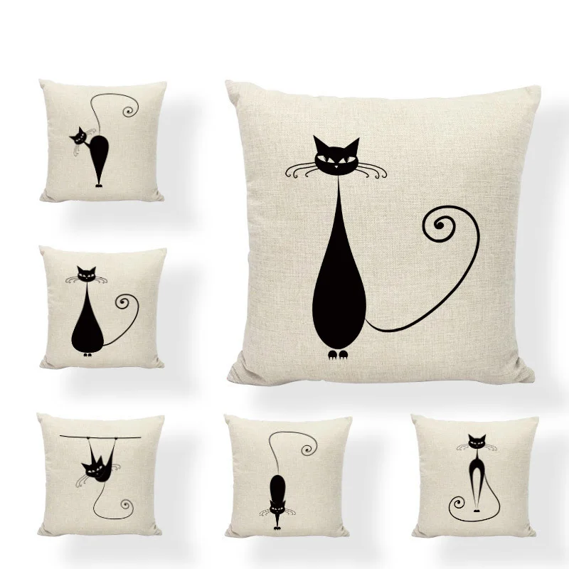 

Cushion cover funny cartoon black cat cushion set sofa printing hug pillowcase decoration garden waist pillowcase without pillow