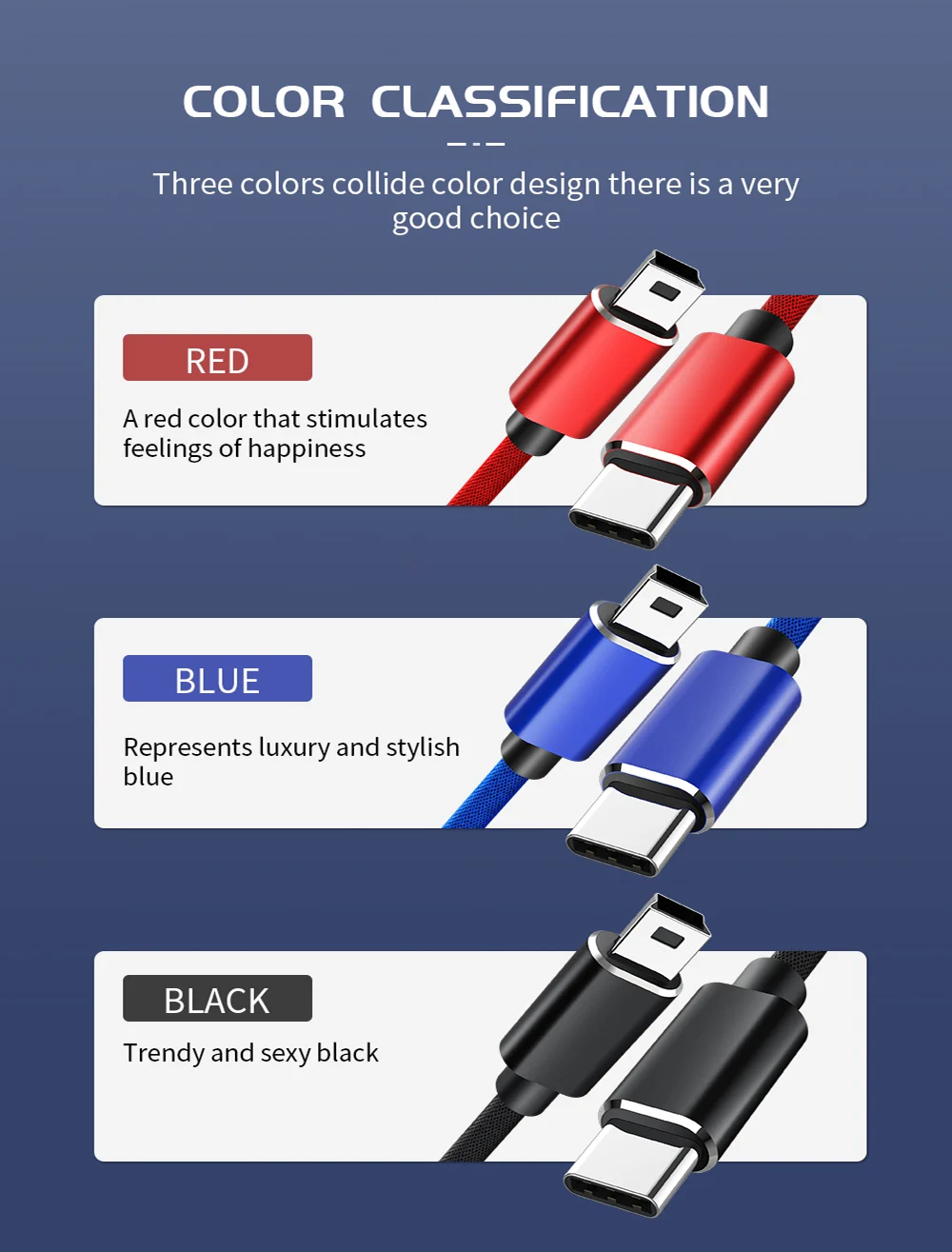 La couleur noire Câble USB typec vers Mini USB 2.0, charge rapide