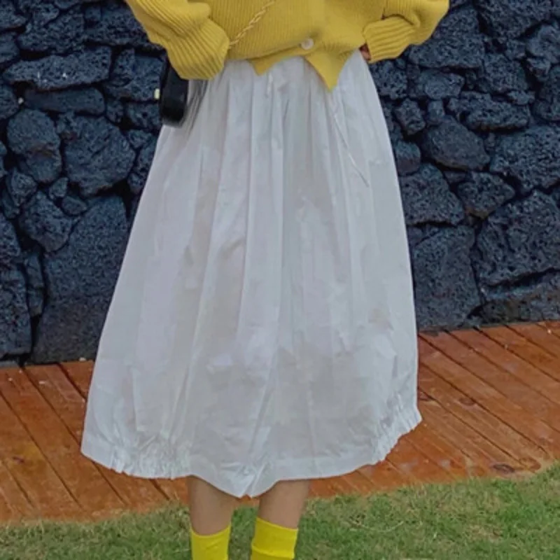 LANMREM Spring New Products Fashion Solid Color Simple Elastic Waist Loose Thin A Word Skirt Female PB276