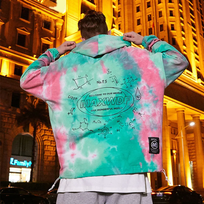 Aolamegs Men Hoodies Watercolor Pullover Casual Oversize Back Letter Print Hooded Sweatshirt Lovers Hip Hop Style Streetwear