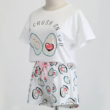 

Women Gift Fashion Cute Nightwear Set Adult Summer Short Sleeve T-shirt Shorts Soft Lounge Wear Loose Casual Floral Printed