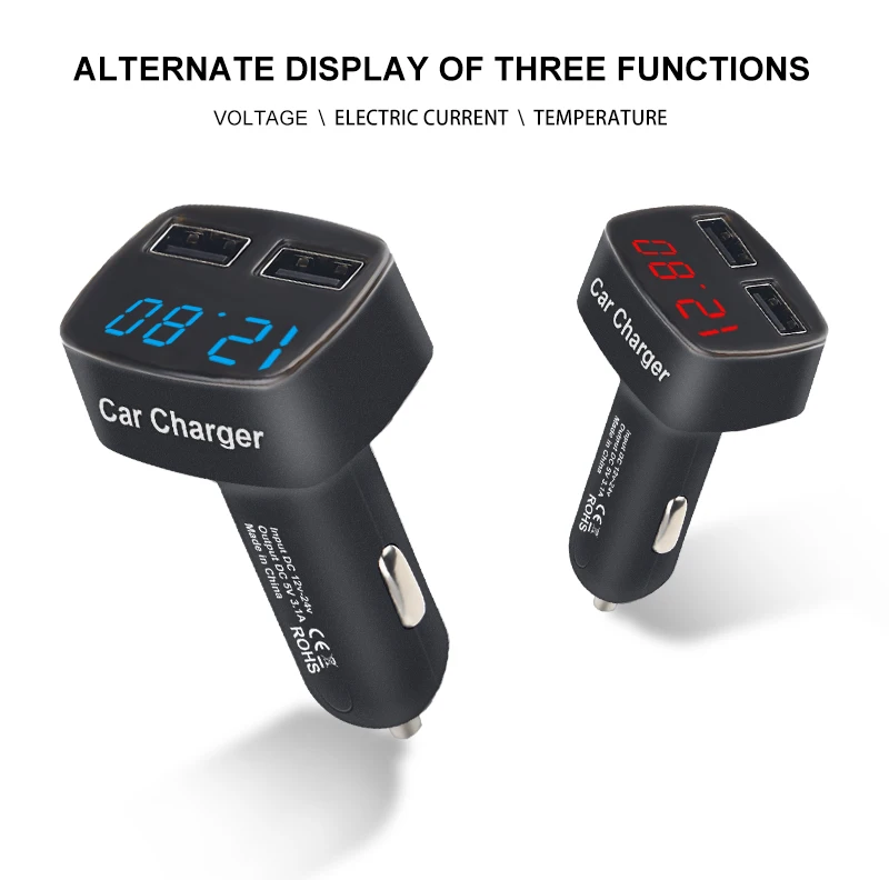 12 V-24 V зарядных порта USB для автомобиля Зарядное устройство прикуриватель адаптер 4 в 1 двойной зарядное устройство USB Напряжение тока температура, led-дисплей