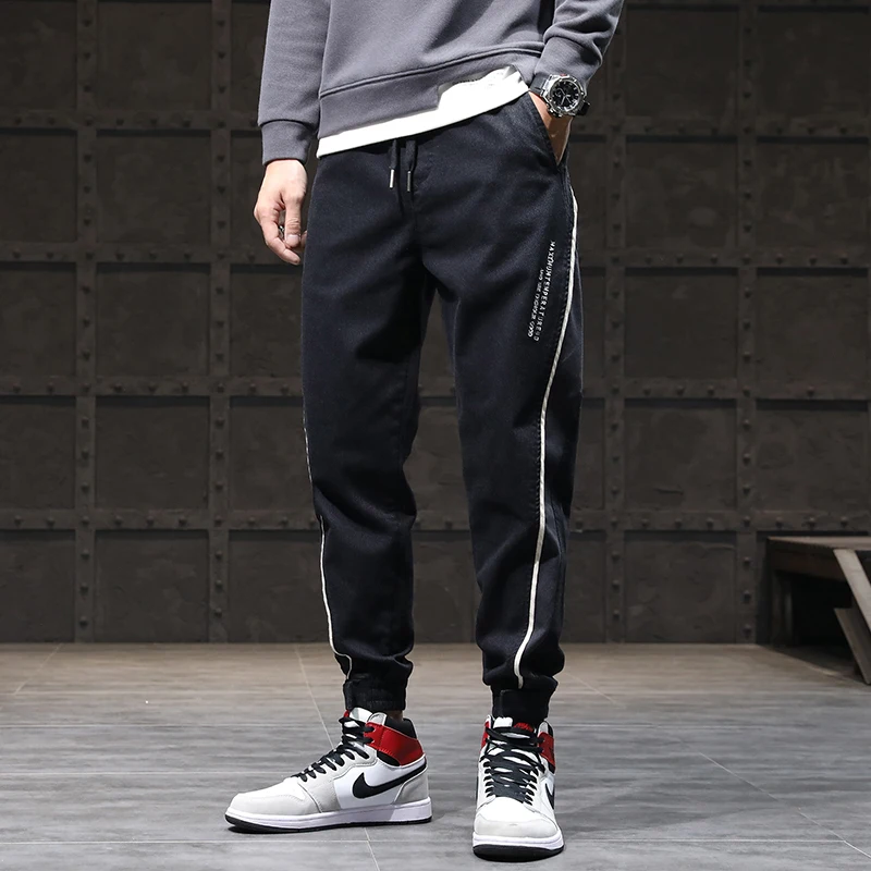 

Korean Style Fashion Men Jeans Loose Fit Black Color Spliced Designer Cargo Pants Wide Leg Trousers Streetwear Hip Hop Joggers