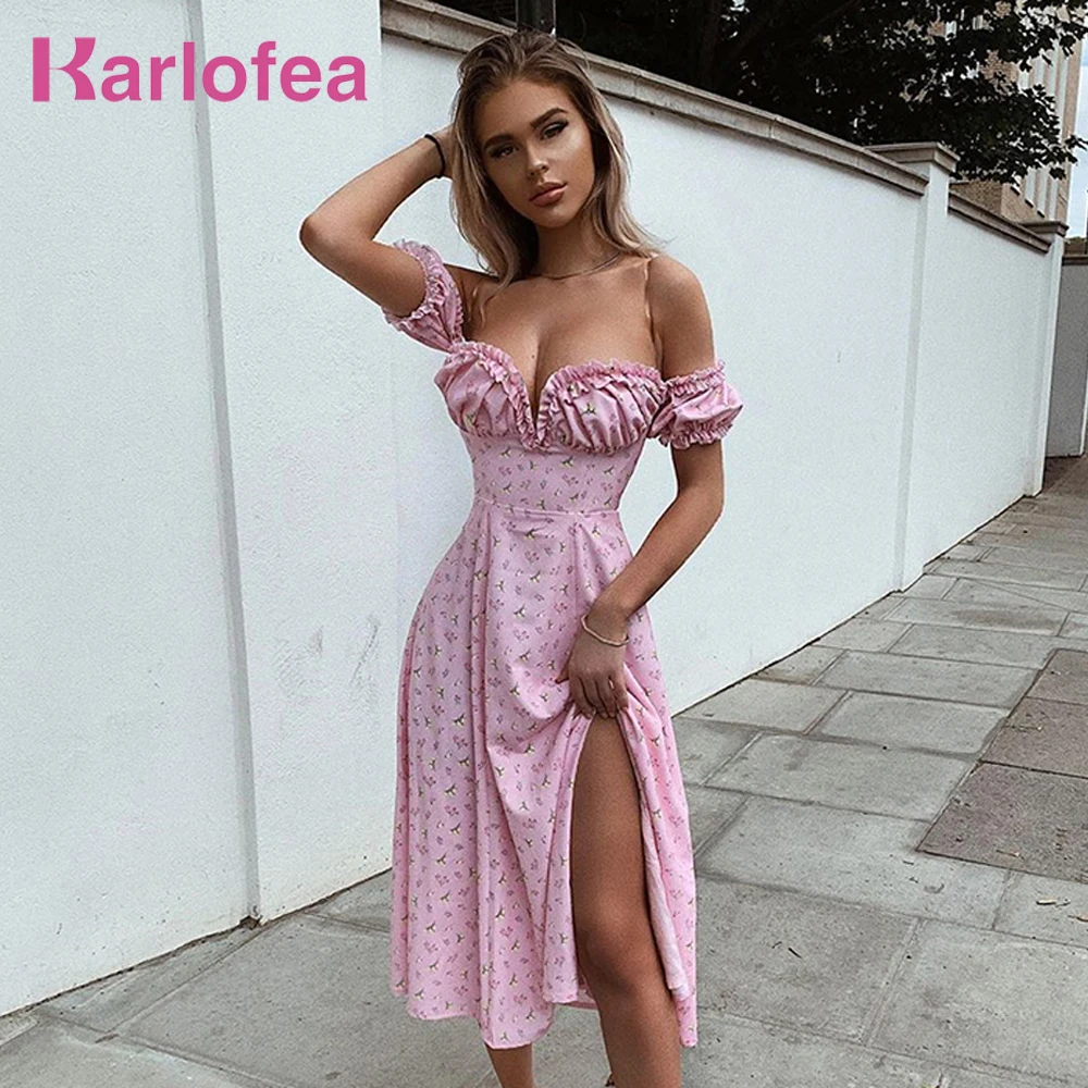 Платье миди с цветочным принтом Karlofea женское элегантное розовое платье без