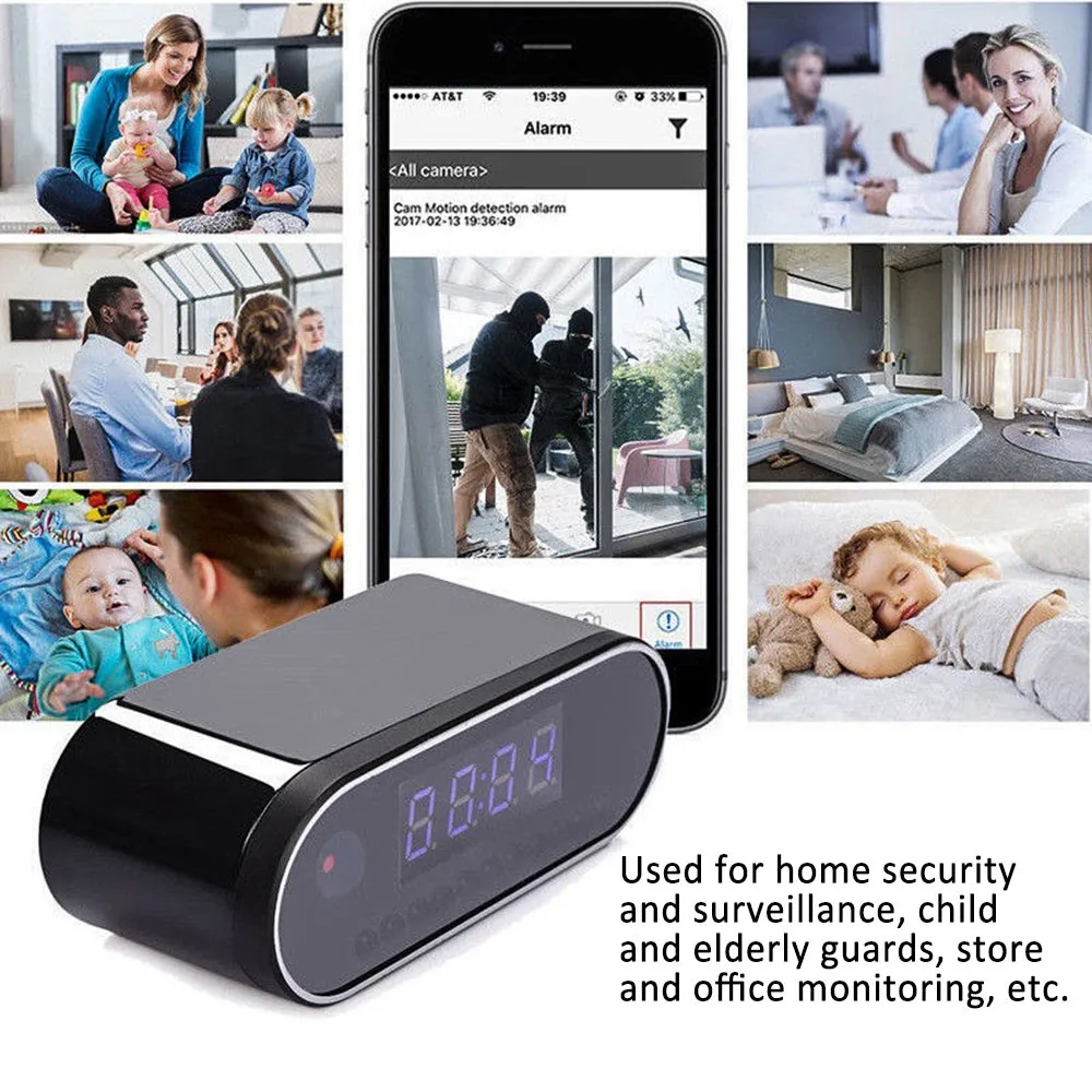 HD 1080P Часы Wi Fi IP камера для домашней безопасности с управлением скрытым ИК ночным