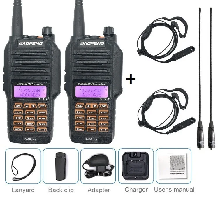 add earpiece antenna 2 шт. BAOFENG UV-9R PLUS 10 Вт Высокая мощность портативная рация Водонепроницаемый VHF UHF Ham CB радио приемопередатчик сканер двухстороннее радио Охотник - Цвет: add earpiece antenna