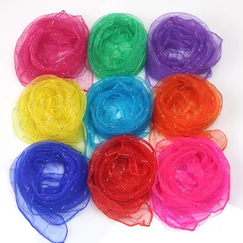 

Juggling Scarves Hemmed Square Chiffon Scarf Dance Gauze Scarves Movement Scarves Organza Feel Gold Color Plaid Scarf 10 pc/lot