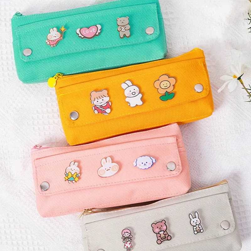

Simple Salts of Pencil Case Female Stationery GIRL'S Pencil-Box Young STUDENT'S Cute Online Celebrity Brooch Badge Stationery