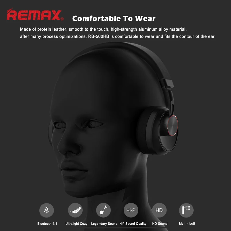 REMAX Earphone Bluetooth V4 1 HIFI Stereo Sound Quality Wireless Headphone Smart Noise Reduction Headphone USB Charging Earphone