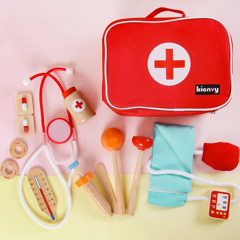 Baby Red Pretend Play Wood Doctor Toys Medical Kit Medicine Box Sets Cloth Bag Packing Games Baby Gift Doctor Toys Aliexpress