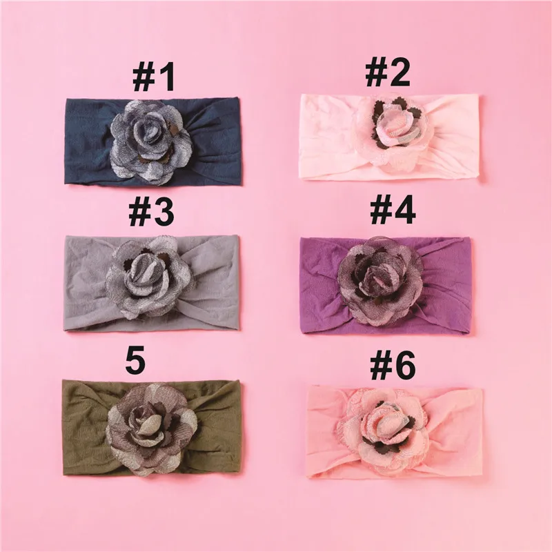 6colors 6 шт. Милая шифоновая Цветочная эластичная повязка на голову для девочек Кружевная повязка мягкая широкая повязка на голову Детские аксессуары для волос - Цвет: 6colors