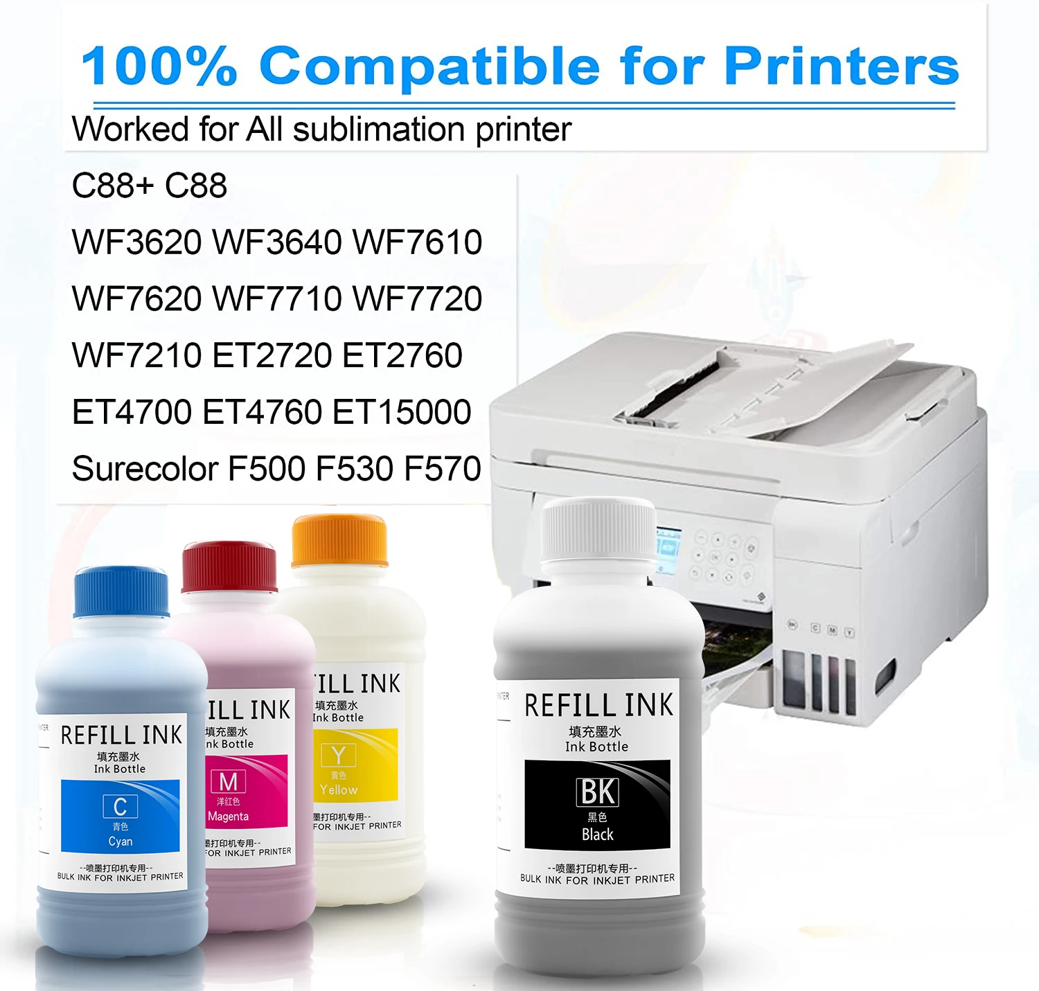 Dye Ink Kit 250ml/Bottle Refill Sublimation Heat Transfer For Epson Printer Mug Cup T-Shirt Mask