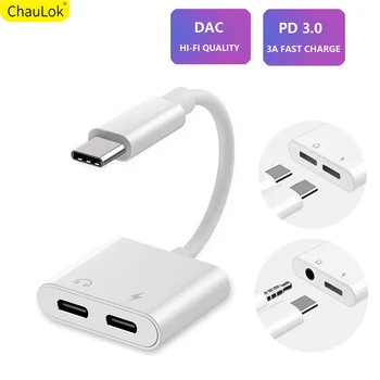 

Dual USB Type C Splitter DAC 2 in 1 Audio Fast Charge Type C to 3.5mm Headphone Jack Adapter for OnePlus 8 7 7T Pro 6T Converter