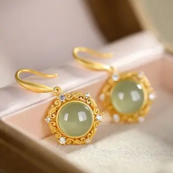 

Natural Hetian Jasper Earrings Chinese style retro luxury noble Bohemian women's Christmas and Halloween Gift