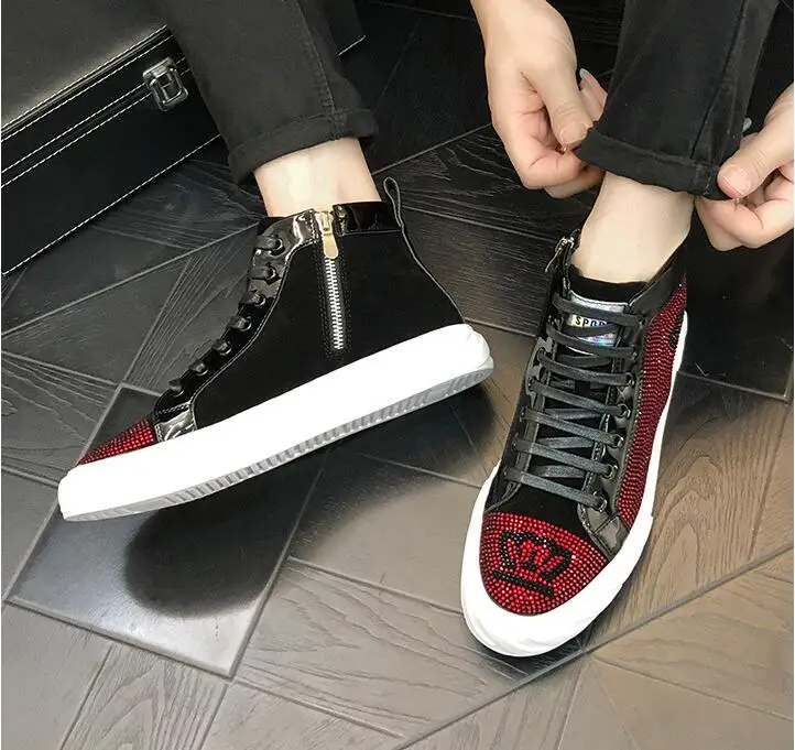 European crow Shining rhinestone Men shoes fashion mens designer sneakers punk men Casual shoes men flats prom shoes