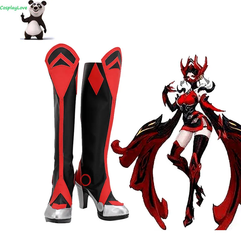 

CosplayLove Arena Of Valor Honor of Kings Min Yue Black Red Cosplay Shoes Long Boots Leather Hand Custom Made