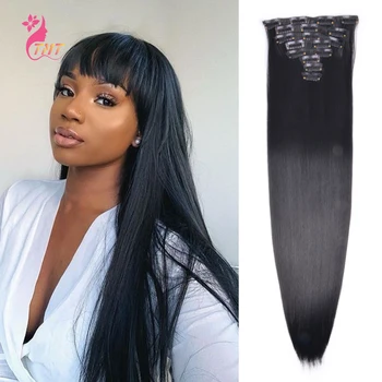 

17 Clips 8Pcs/Set Hairpiece Long Straight Clips In Hair Extension 22" Synthetic Fake Hair Piece Heat Resistant