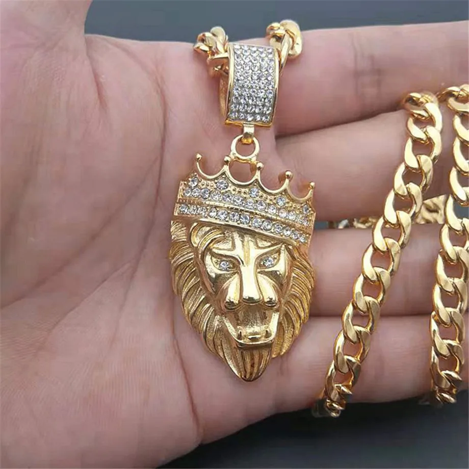 Stainless Steel Lion Head Pendant Iced 