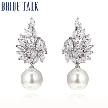 

Bride Talk Luxury Vogue Imitation Pearl Cubic Zirconia CZ Engagement Women Wedding Party Nightclub Water Drop Charm Earring 2020