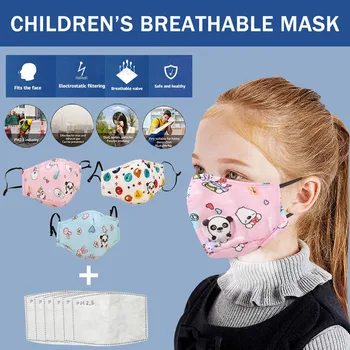 

Kid Reusable Cartoon Dustproof PM2.5 Respirator Cover Masks 3PC Masks+6PC Filter Breathable Anti-spitting Protective Mask masque