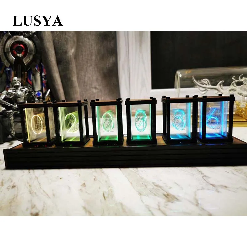 

Lusya DIY Walnut Elekstube 6 Bit RGB LED Glow Digital Clock Nixie Tube Clock usb 5v powered T1166
