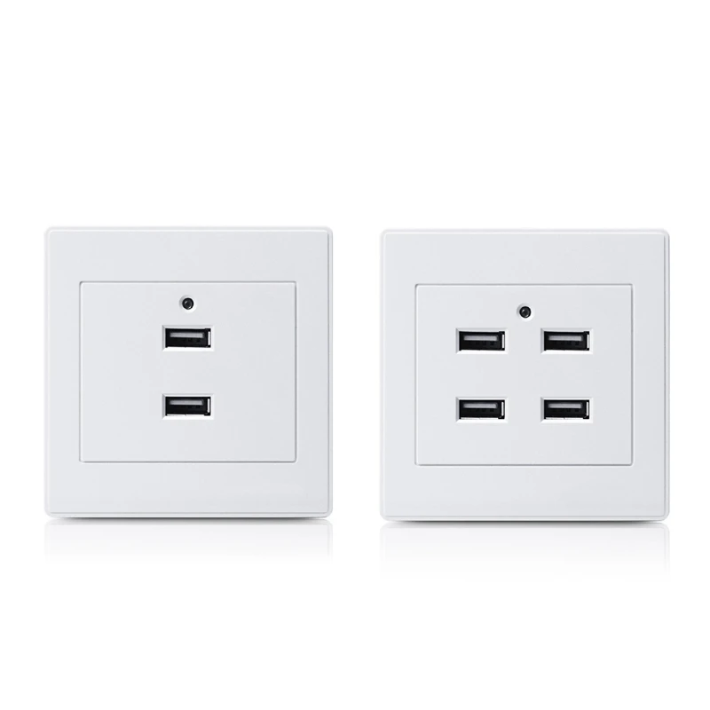 2/4 Ports USB Electrical Socket Station Power Adapter Plug Outlet 110V-250V for Home Office Use Wall Mounting Charger