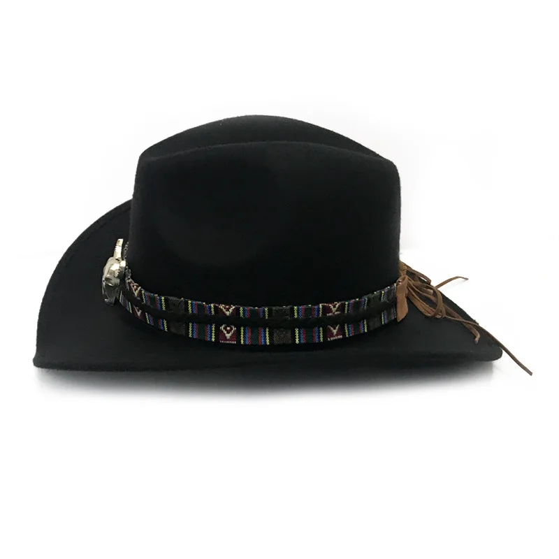 Wide Brim Bull Head Belt Fedora Hats 